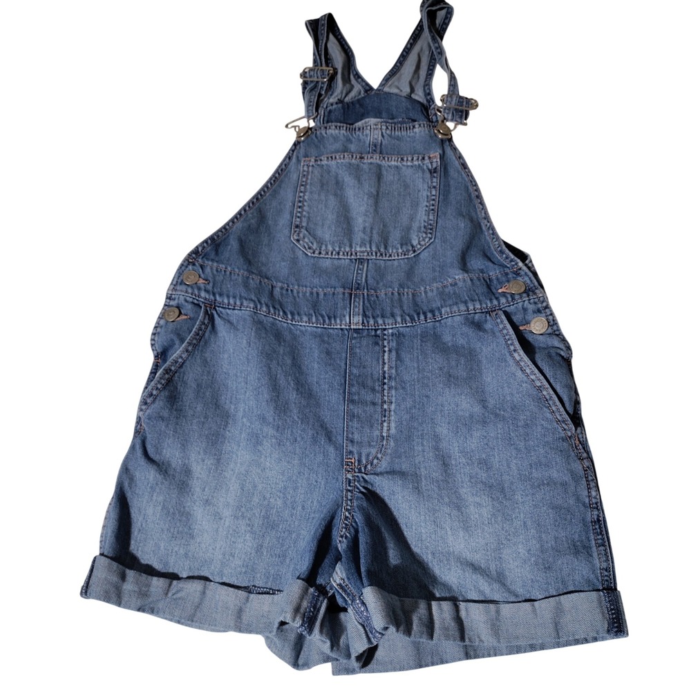 Hollister High Rise Vintage Short Overalls Medium Wash Denim Size S 3in Inseam